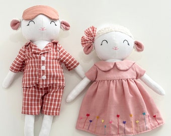 Fabric Handmade Sheep Doll  16,5inch, doll clothes /  handmade gift / linen doll, handmade heilrloom toys for kid