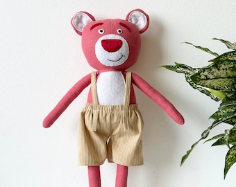 Lotso bear doll, Heirloom handmade toy, safe material, linen toy, 15.8 inch, gifts for baby, doll clothers, stuffed animal, heirloom dolls.