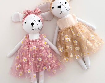 Handmade Puppy Doll With Dress - 15,8 inches 40cm / Doll Clothes /Soft Natural Linen Doll, Handmade Stuffed Animals For Kids, Heirloom Dolls
