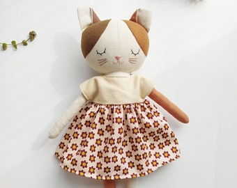 GIFT TURBAN - Stuffed animal the cat doll, handmade toy, gift for baby,Safe materials for babies, linen farbic