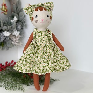 Handgjorda gosedjur i naturlinne för barn, handgjorda kattdockor påskpresenter