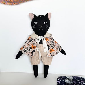 Muñeco de gato de Halloween hecho a mano - Muñeco de gato negro, regalos de Halloween, muñeco de decoración de Halloween, muñeco de Halloween, muñeco de Halloween hecho a mano
