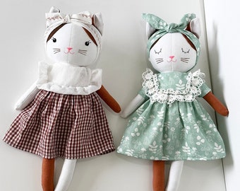 Handmade Cat Doll With Dress, Stuffed Animals Toys For Children, Heirloom Handmade Cat Dolls 15.8inches/40cm Dolls, Doll Clothes