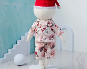 Christmas Printed Pajamas With Noel Hat Pajamas set for dolls, (Pajamas + Hat ) Handmade Doll Clothes