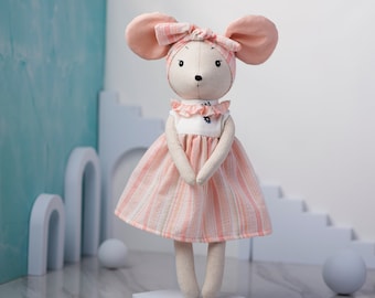 Handmade Linen Mouse Doll – Heirloom Stuffed Animal, 15inches