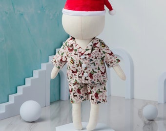 Christmas Printed Pajamas With Noel Hat Pajamas set for dolls, ( Pajamas + Hat ) Handmade Doll Clothes