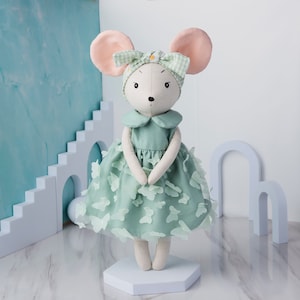 Stuffed animal the mouse doll with dress, heirloom baby doll, handmade toy, gift for children, Safe materials for babies, linen mouse doll