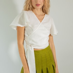 Weißes Wickeltop CADIZ - Leinen Crop Top - Leinen Bluse - Sommer Top - Hochzeit Top - Umstands Top.