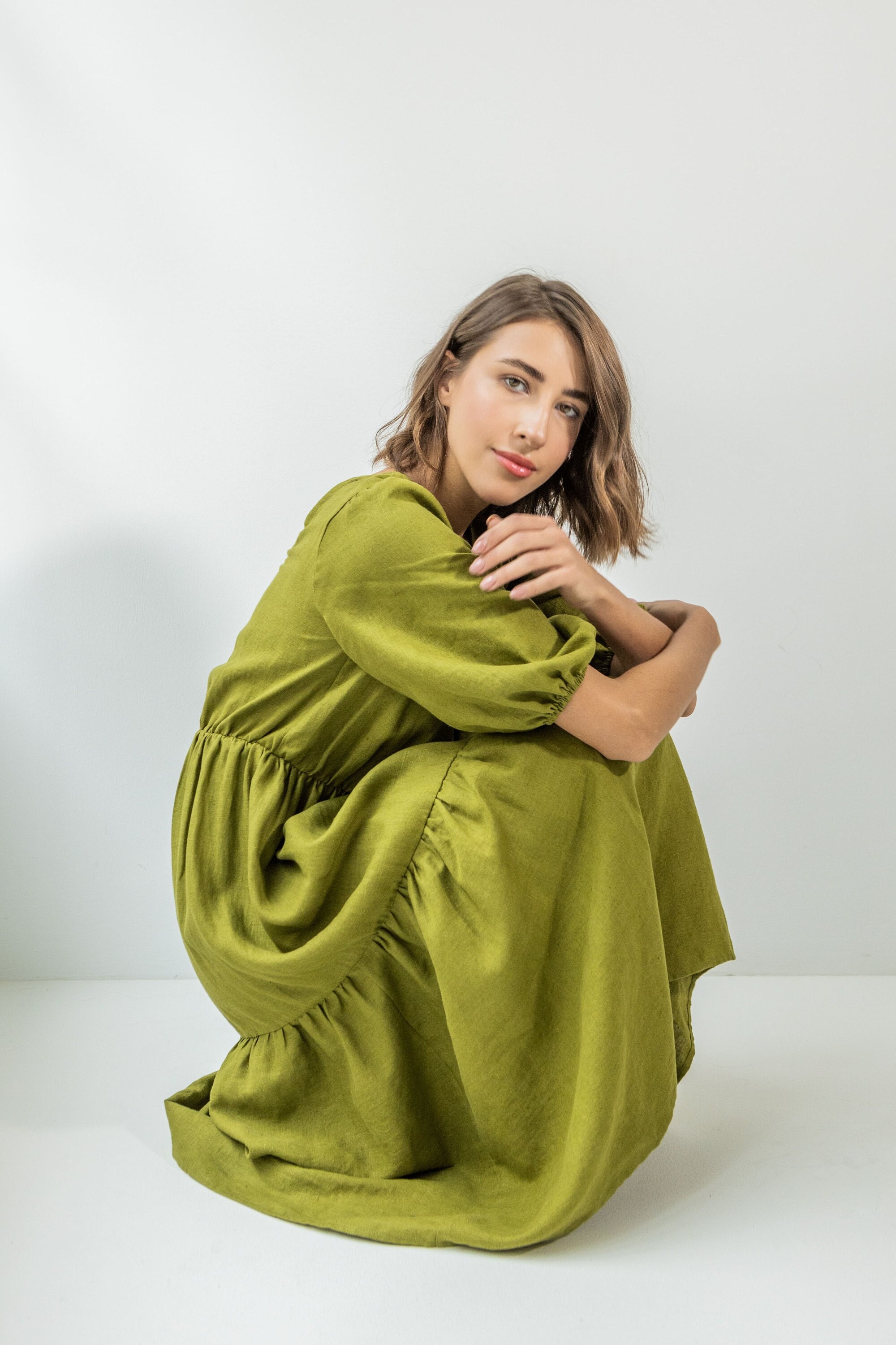 Moss Green Dress Long Sleeve - Etsy