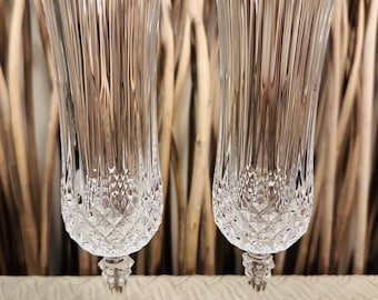 Vintage Cristal D'Arques Longchamp Champagne Flutes: Diamond Pattern, 8 1/8” Height.