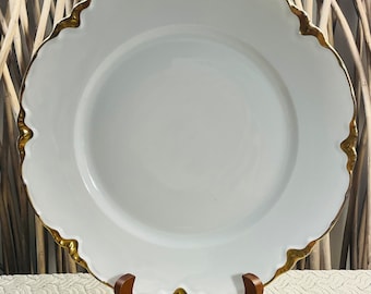 Vintage Racine China Dinner Plate: White with Gold Rim, Bavaria Germany