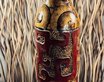 Hand-Crafted Ceramic Floor Vase, Vintage Art Deco Pottery, Multicolor Abstract Design