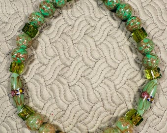 Vintage Italian Wedding Cake Venetian Murano Multicolor Glass Bead Choker Necklace.