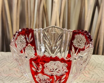 Vintage Anna Hutte Ruby Cut Crystal Bowl – Oxford Rose Pattern