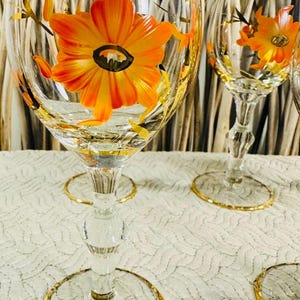 Vintage Gold Rim Wine Glasses: Hand Blown Floral Set of 6 - Etsy
