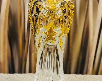 Millennium 2000 Angel-Nativity Crystal Figurine with Gold Wings By Gorham