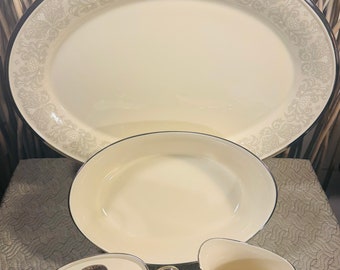 Vintage Lenox Snow Lily Hostess Set – Oval Platter, Sugar Bowl, Creamer