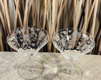 Cambridge Rose Point Crystal Low Sherbet: Etched Floral Pattern Set