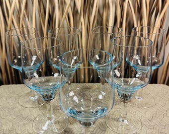 Sasaki - Harmony AZURE BLUE Set of 7: Wine Glasses 5.75" Vintage