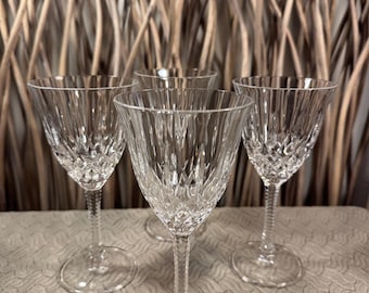 Vintage Crystal Wine Glasses: Diamond Cut Stem,  Set (4)