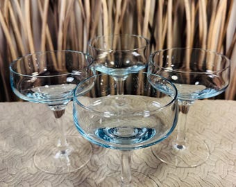 Sasaki - Harmony AZURE BLUE Set of 6: Champagne Glasses 4.75" Vintage