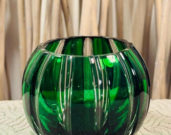 Fabergé "Parallele" Emerald Green Crystal Votive/Candle Holder. Vintage