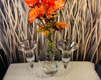 Mikasa Waterfall Tulip Candle Holders, Gold Rim Swirl Carafe Set