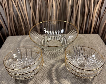 Federal Glass Park Avenue Serving Bowl Set, Gold Rimmed Art Deco Dessert Bowls