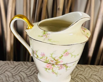 Theodore Haviland Rosalinde Floral Covered Creamer, 24kt Gold Rimmed Porcelain