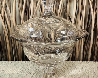 Vintage Covered Pedestal Candy Dish Scalloped Rim Handle.