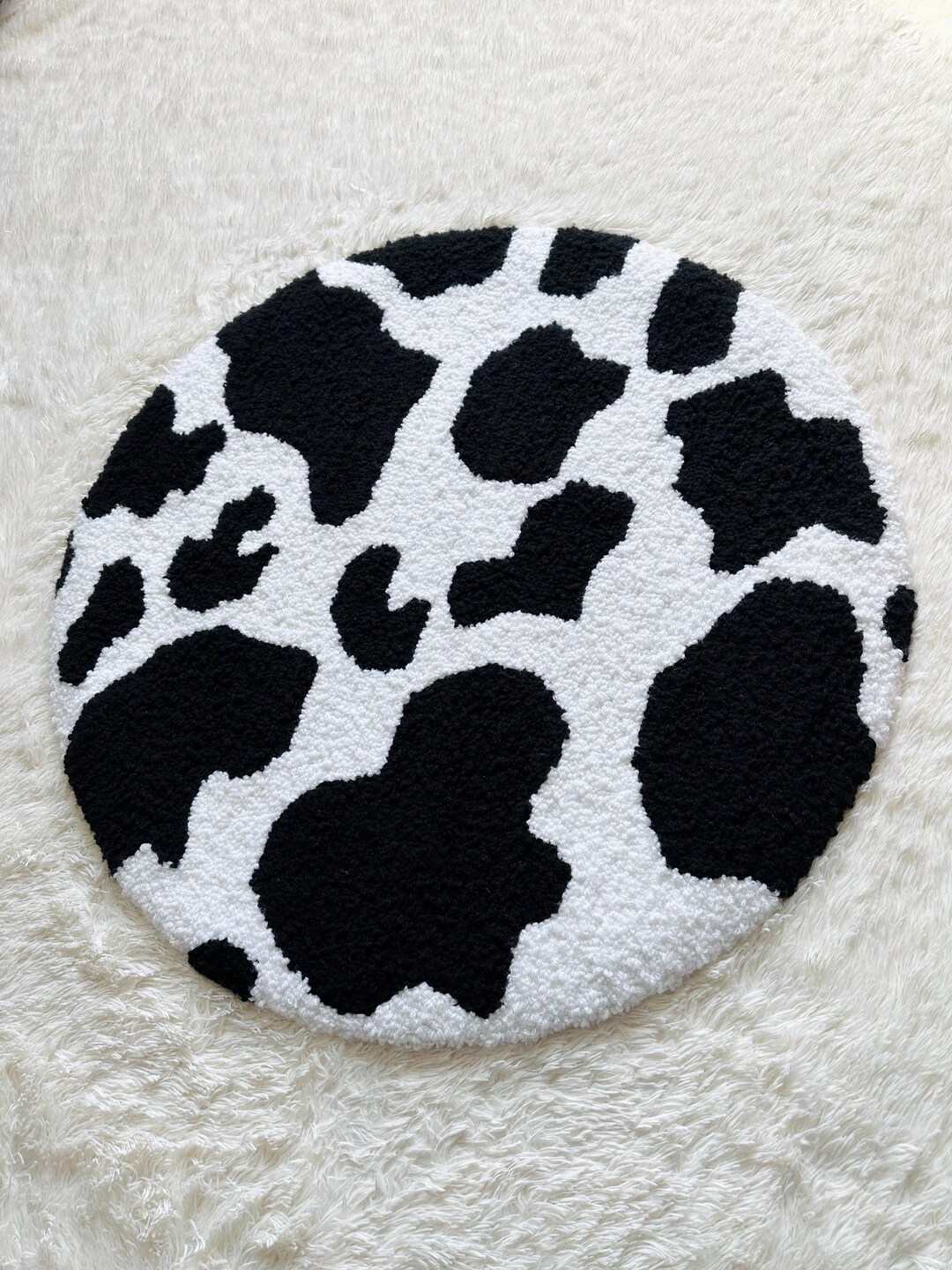 Purple And Black Cow Print Round Rug main image 1