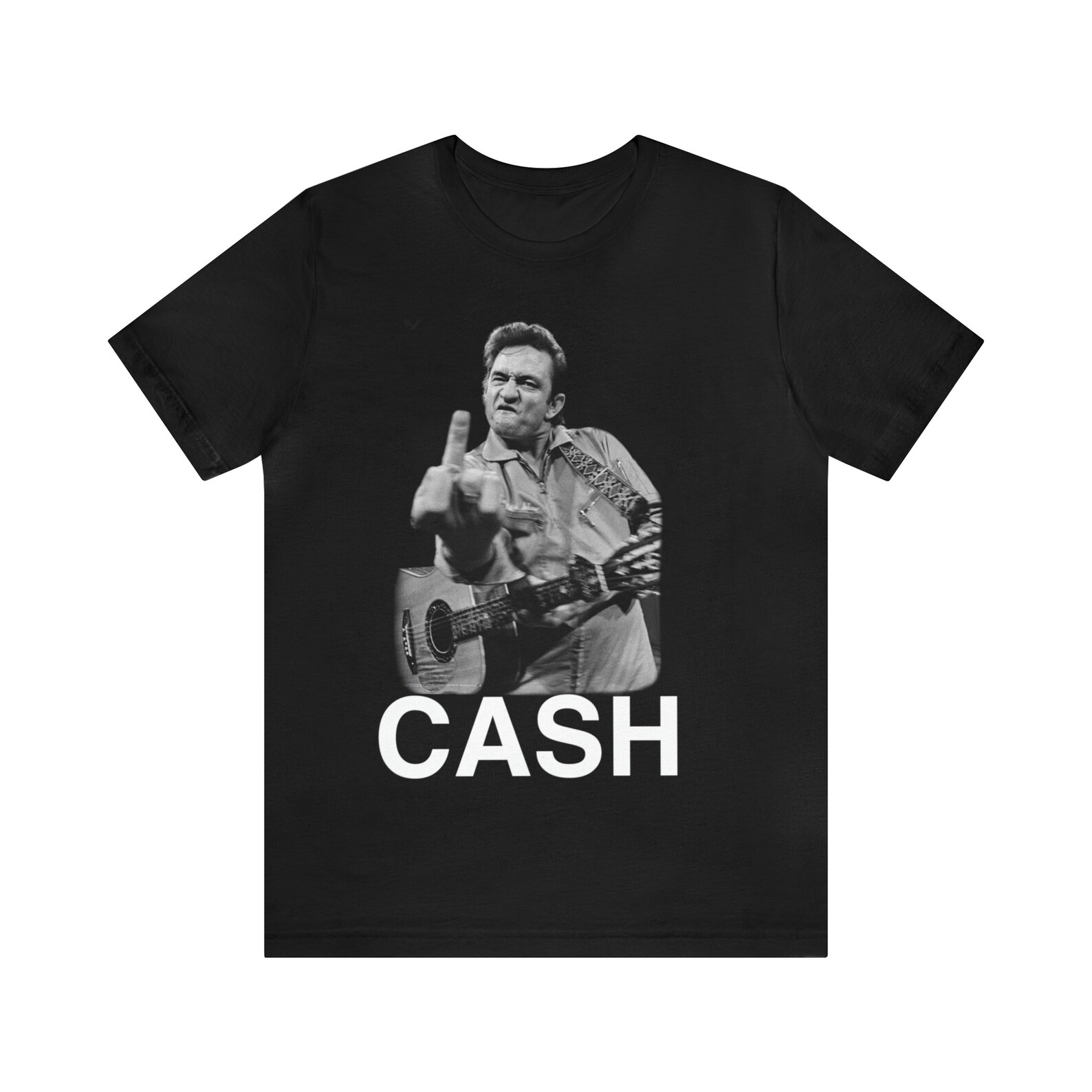 Johnny Cash Songs Graphic T-Shirt - Men's & Women's, Black, Distressed Guitar Design, Classic Fit - View #9