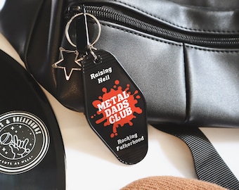 Metal Dads Club | Retro Motel Trendy Keychain | Custom Diaper Bag, Fanny Pack, Crossbody Accessories