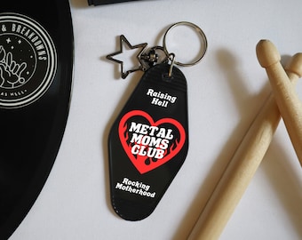 Metal Moms Club | Retro Motel Trendy Keychain | Custom Diaper Bag, Fanny Pack, Crossbody Accessories