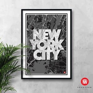 Mapa de la ciudad de la CIUDAD DE NUEVA YORK. Mapa de la ciudad de Nueva York. Descarga digital (5 archivos). Póster. Decoración de la oficina en casa. Diseño. Decoración. Arte imprimible.