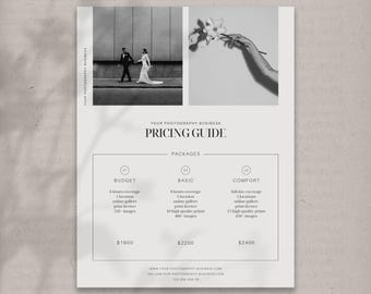 Wedding Photography Pricing List Template: Editable Canva Design for Photographers (Digital Download)
