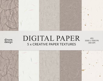 Digital Paper Neutral Texture: 5 Handmade Scrapbook Backgrounds (Digital Download, JPG)
