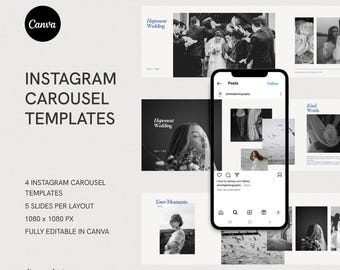 Instagram Carousel Templates for Wedding Photographer: Editable Canva Social Media Posts (Digital Download)