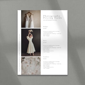 Wedding Photography Pricing Guide Template for Photographers Price List Editable Canva Template