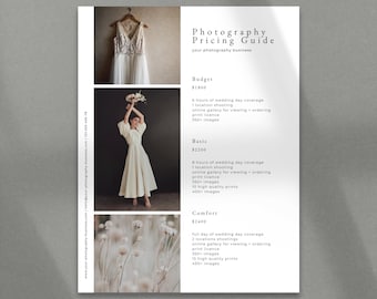 Wedding Photography Pricing Guide Template for Photographers Price List Editable Canva Template