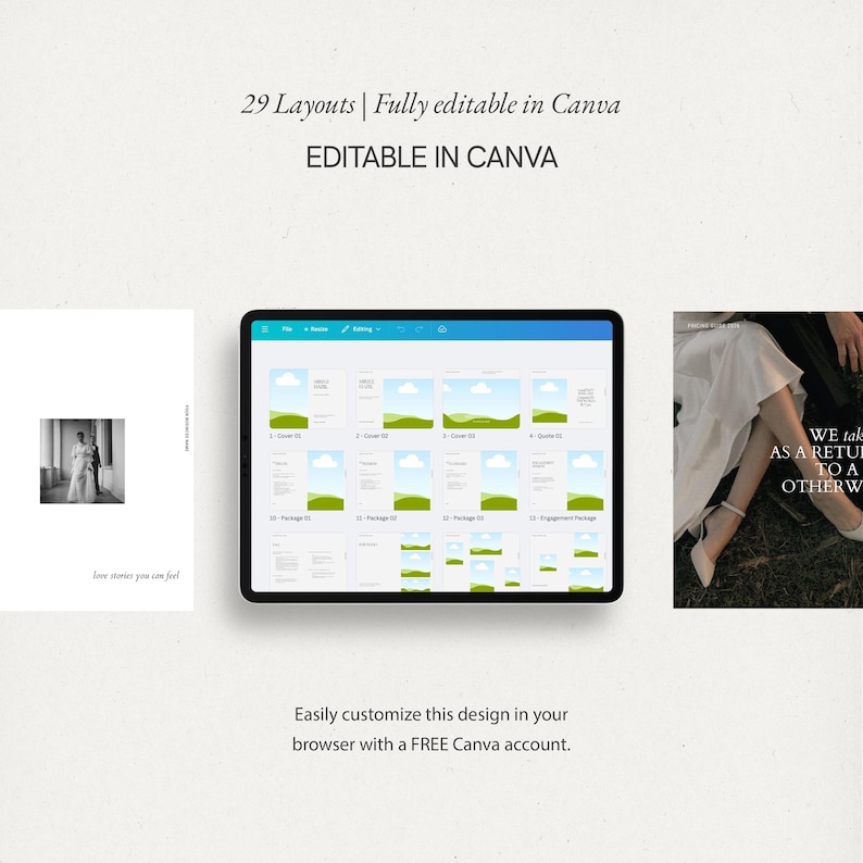 Elegant Wedding Photography Pricing Guide: Canva Ivestment with Pre-Written Content (Digital Download)