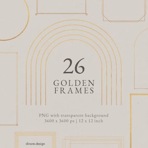 Gouden frames clipart, metallic gouden frames, DIY huwelijksuitnodigingen, uitnodigingssjabloon, gouden lijst, png