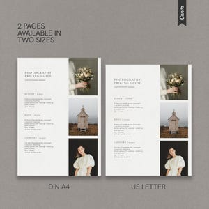 wedding photography pricing guide template for photographers price list editable canva template