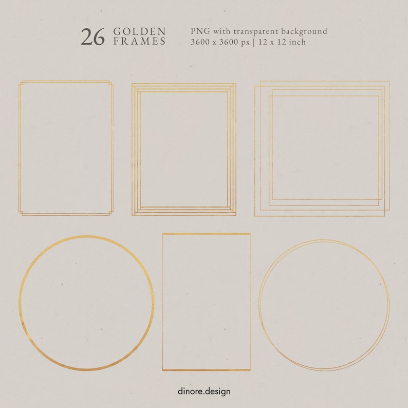 Gold Frames Clipart, Metallic Golden Frames, DIY Wedding Invitations ...