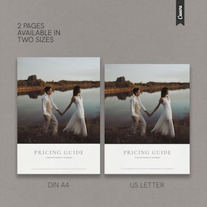 wedding photography pricing guide template for photographers price list editable canva template