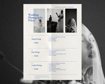 Pricing Guide Template for Wedding Photography: Canva Editable (Digital Download)