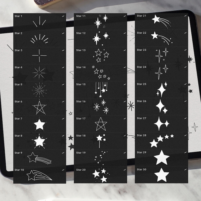 30 Procreate Star Stamps, Procreate Brushes Stars, Star Stamps Procreate, Doodle Stamps, Sparkle Procreate Brushes, Cute Star Stamp