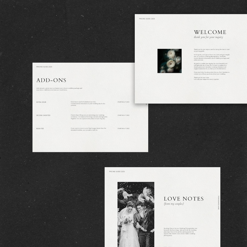 Elegant Wedding Photography Pricing Guide: Canva Ivestment with Pre-Written Content (Digital Download)