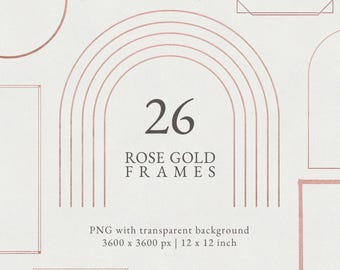Rose Gold Frames Clipart: Wedding Invitation PNG Graphics (Digital Download)