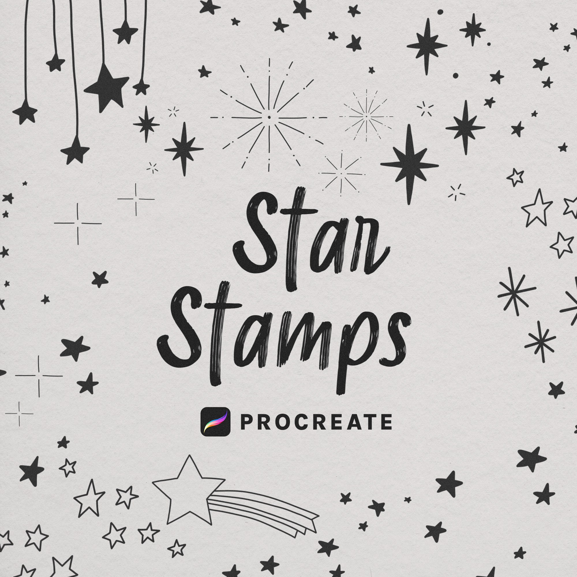 30 carimbos de estrelas e pincéis de brilho para Procreate — Estrelas doodle desenhadas à mão para arte no iPad